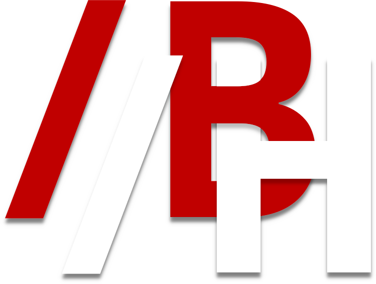 The BadHost logo, consisting of a red "/B" and white "/H". The characters overlap and the left upper stem of the H sticks into the lower bowl of the B.