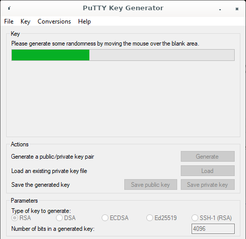 PuTTY mouse randomness gathering input dialog