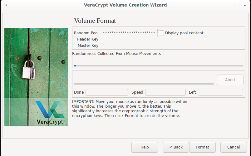 VeraCrypt mouse randomness gathering input dialog
